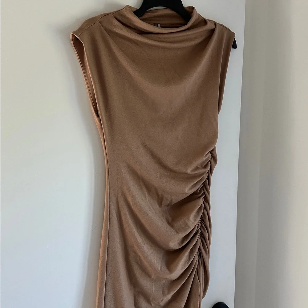Anthropologie Tan Boatneck Midi Dress - Picture 3 of 6